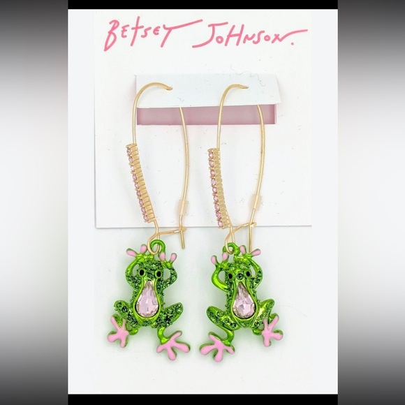 BETSEY JOHNSON Garden Glam Green & Pink Pink Crystal-Studded Earrings NEW NWT - Picture 1 of 14
